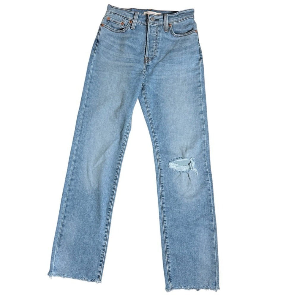 Levi's Wedgie Straight Jeans Womens 25 Distressed Raw Hem High Rise Button Fly